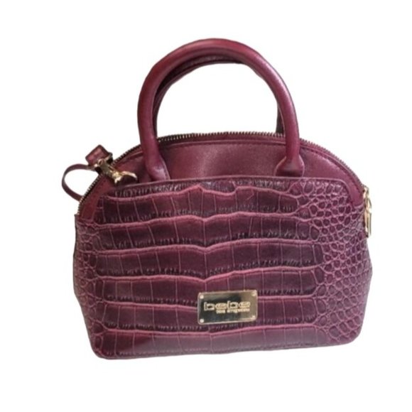 BEBE Shoulder Bag Handbag Purse Burgundy Red Faux Croc leather 10" x 8" - Picture 1 of 4